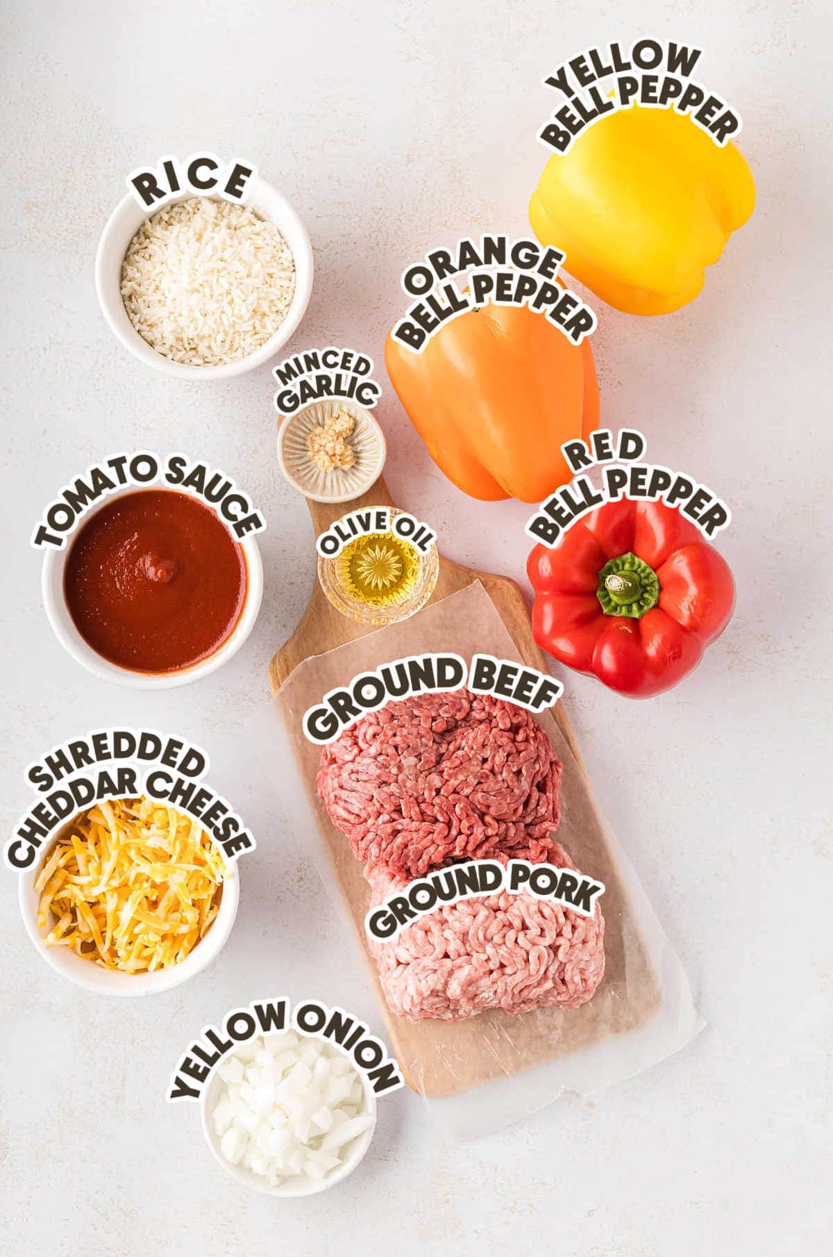 Ingredients needed to make Stuffed Peppers.
