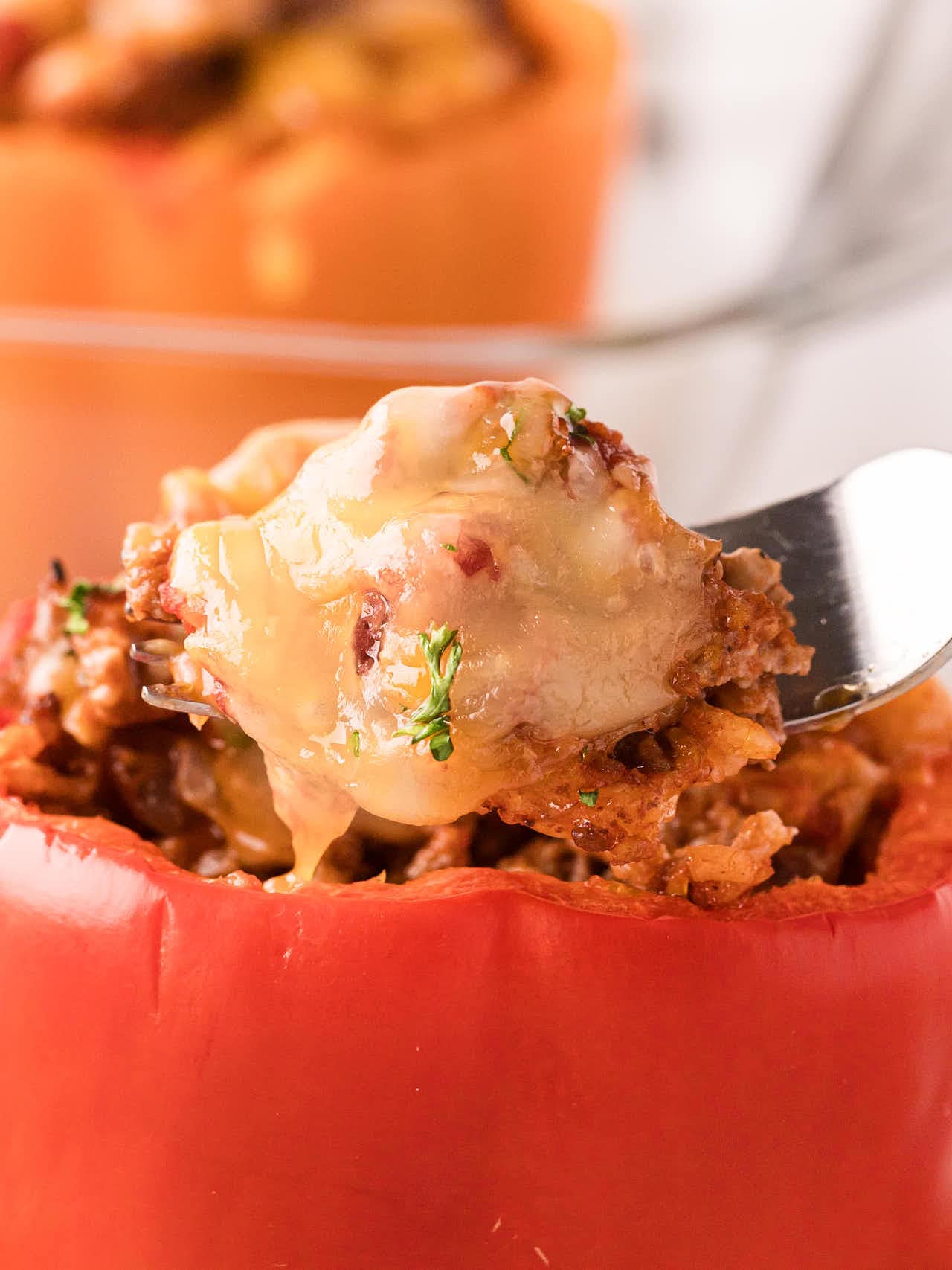 A forkful of Stuffed Pepper filling.