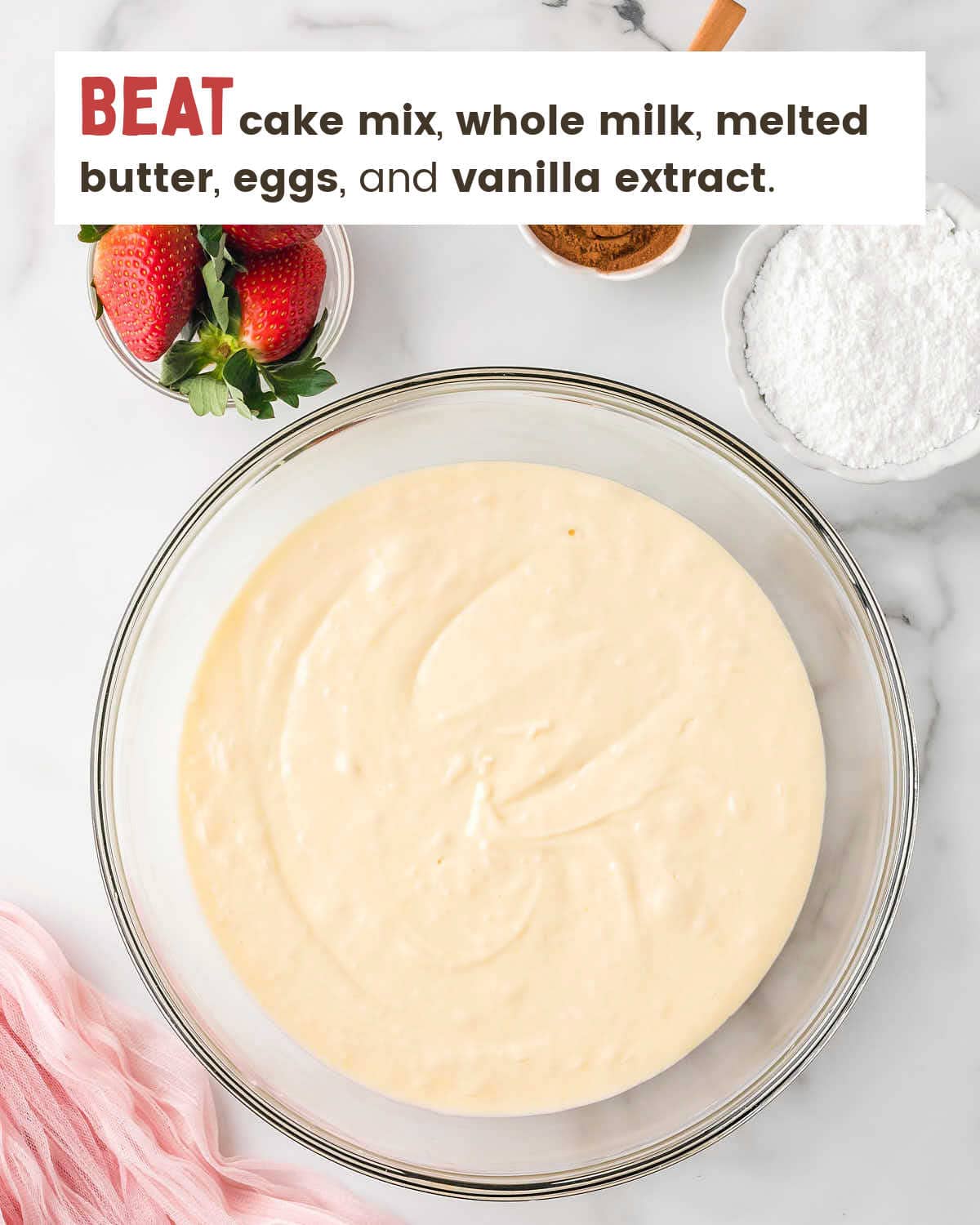 Cake batter in a bowl. 