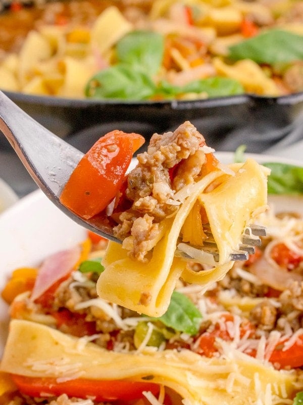 A forkful of Italian Drunken Noodles.