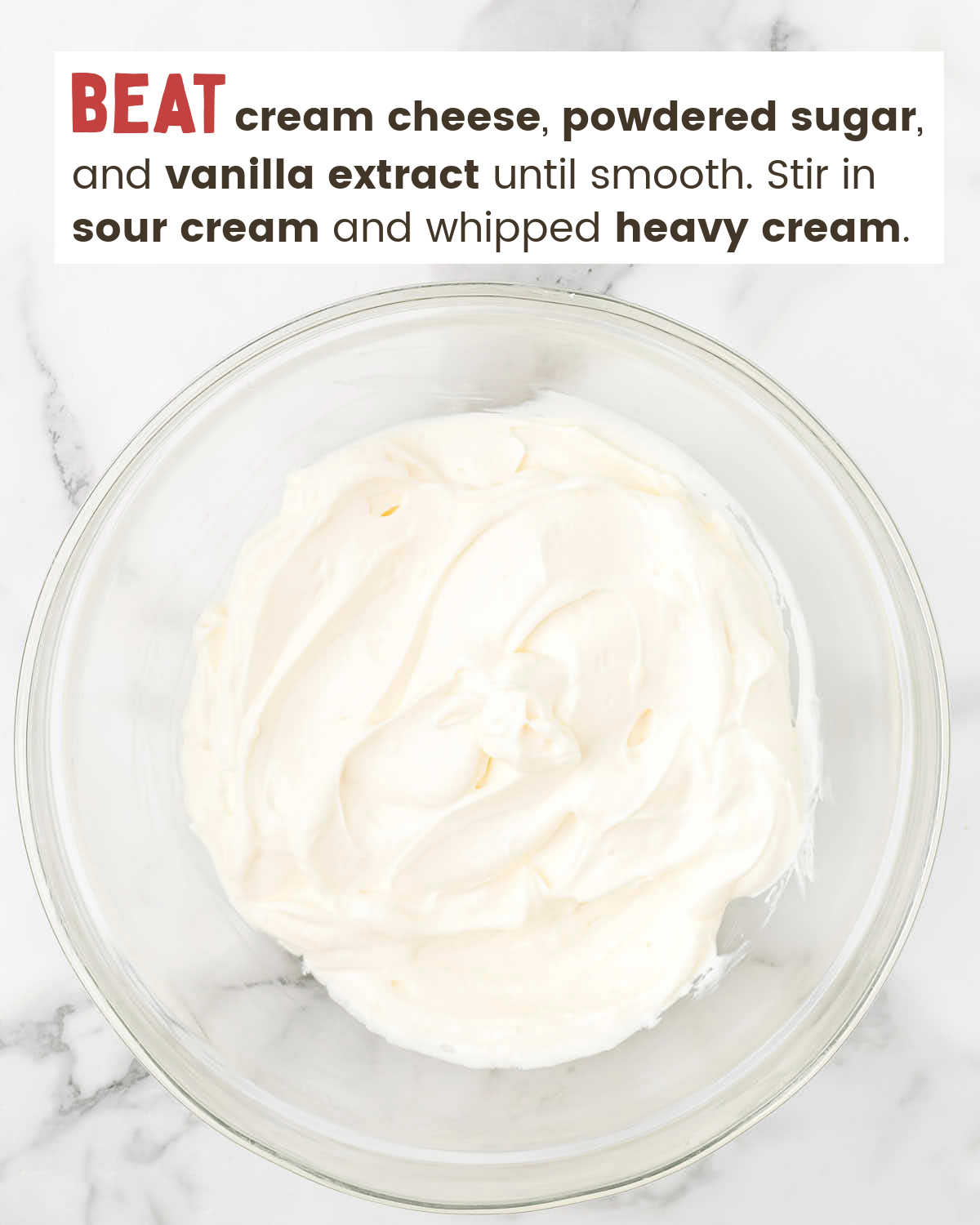 Cream cheese mixture in a mixing bowl. 
