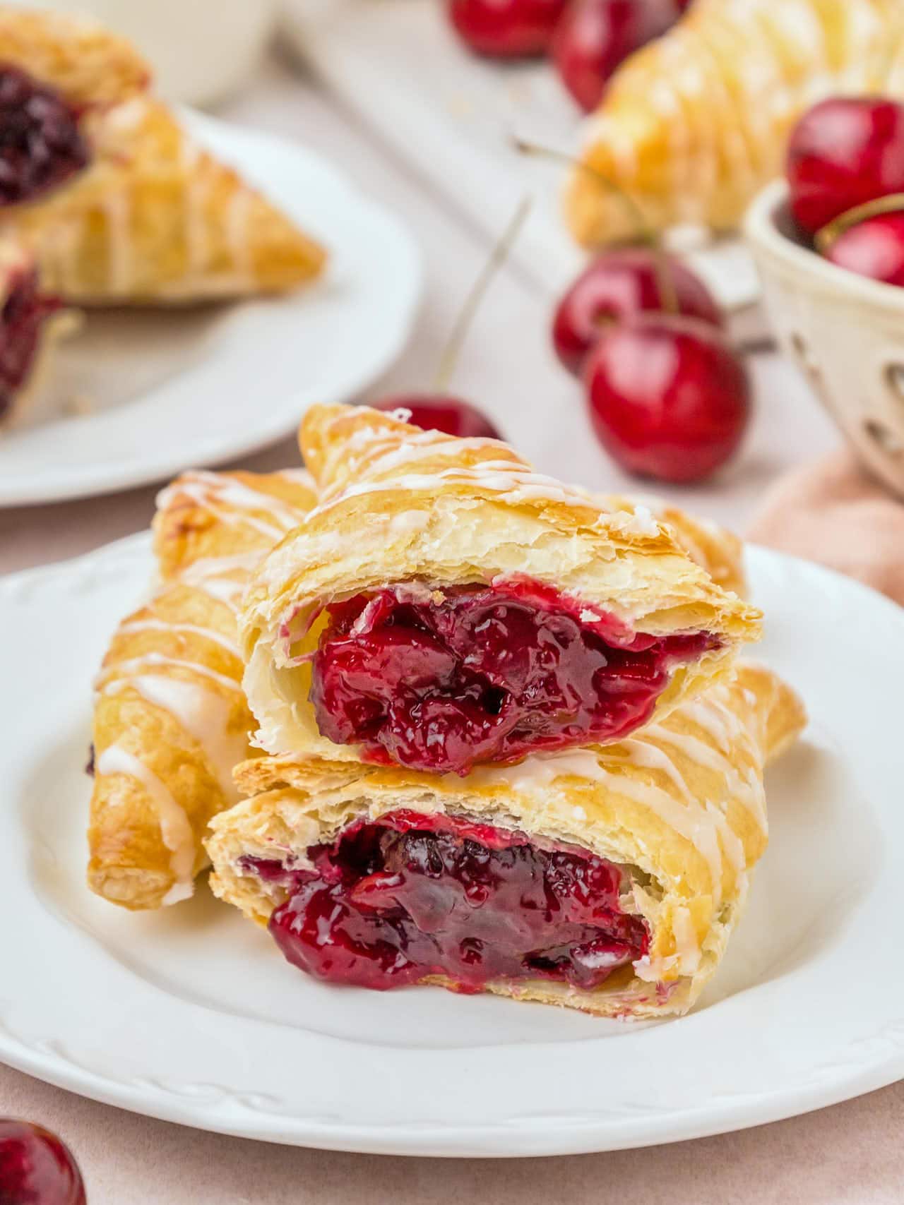 Cherry Turnovers sliced in half. 
