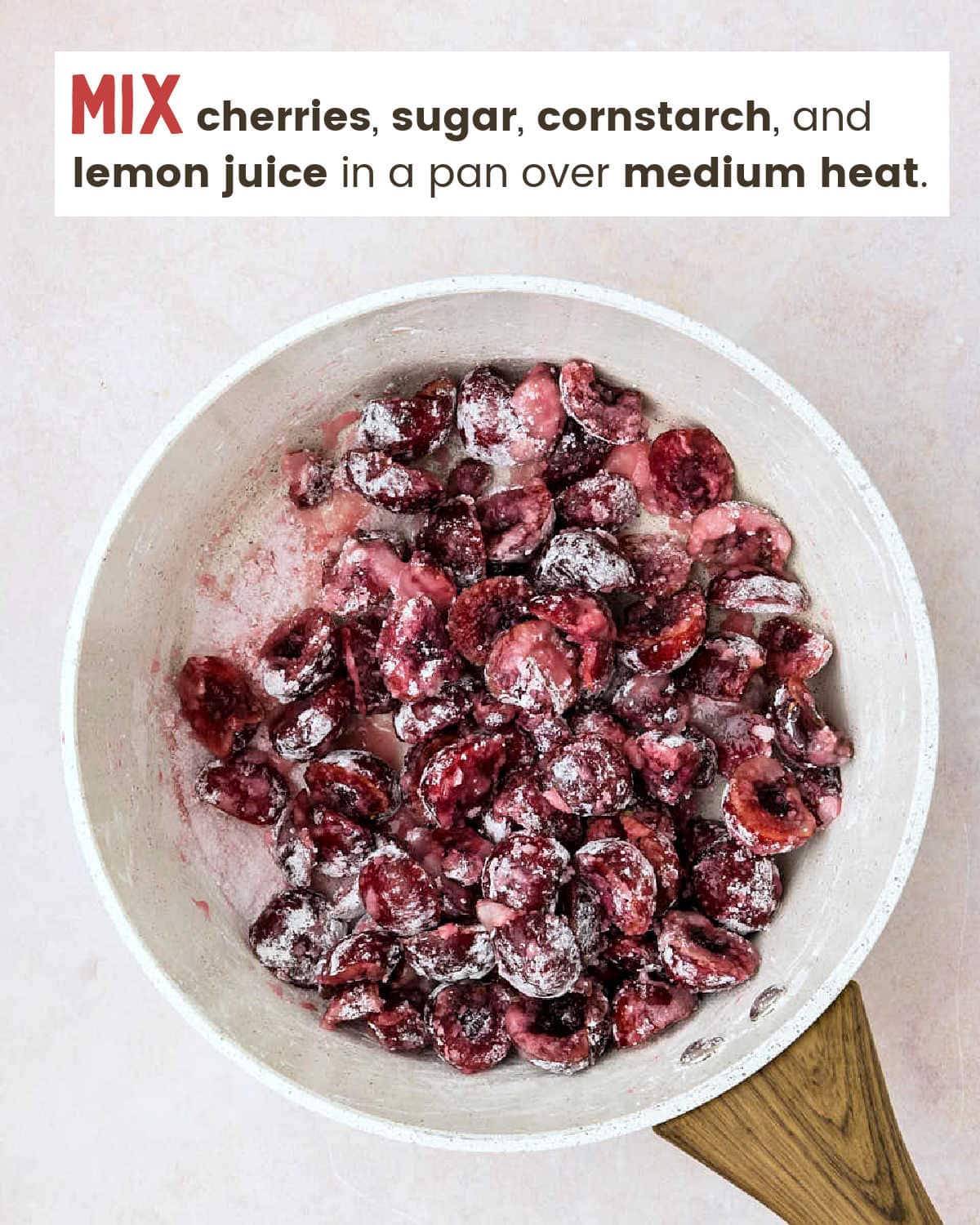 Cherry mixture in a saucepan. 