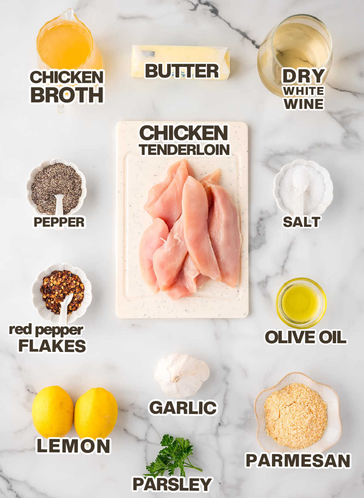 Ingredients needed to make Chicken Scampi.