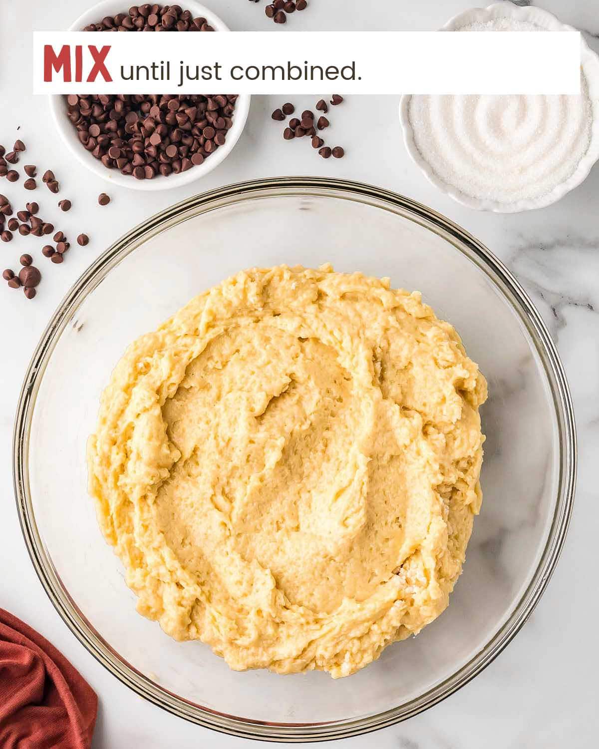 Batter for muffins in a mixing bowl.