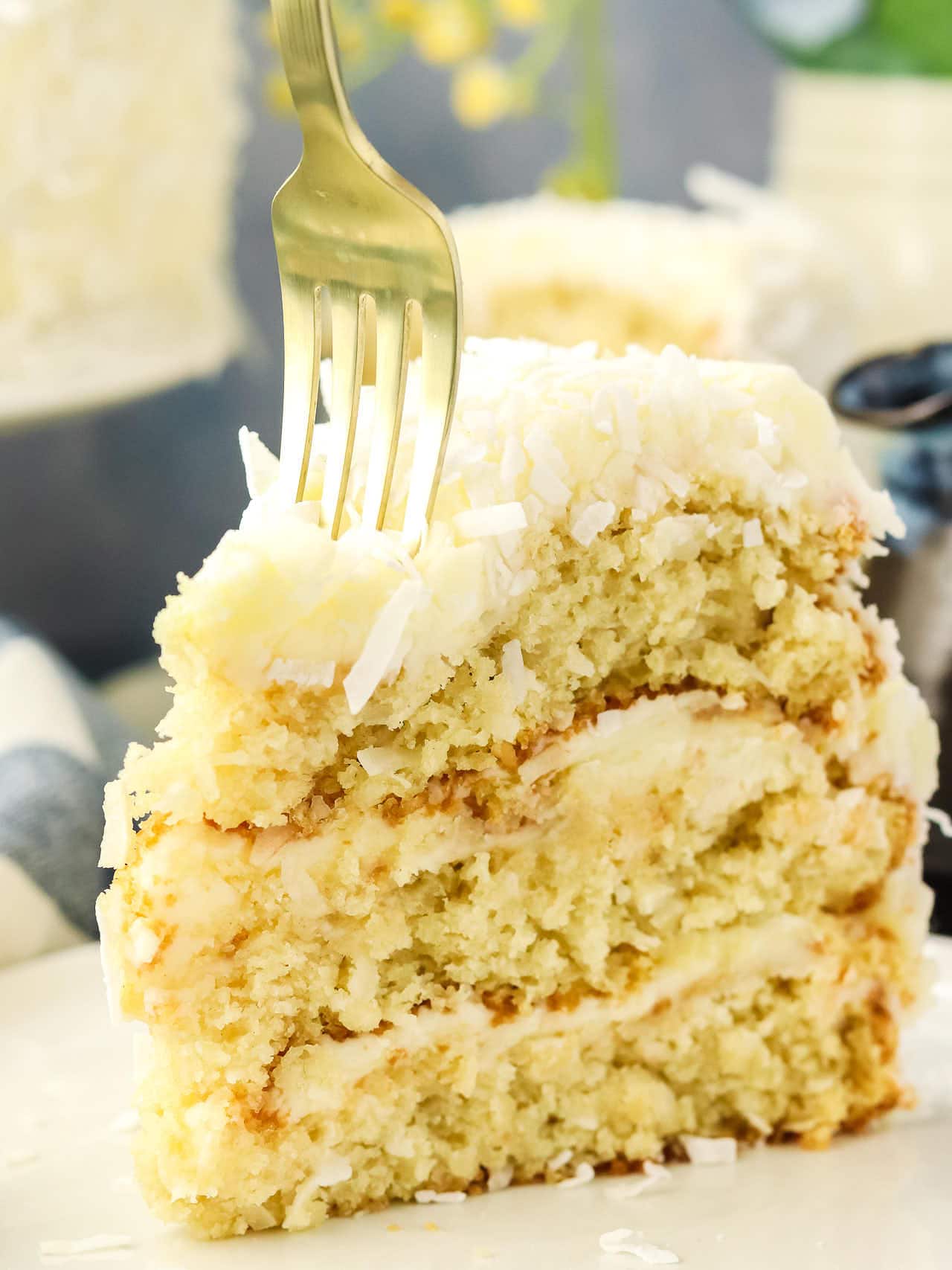 Digging into a slice of Coconut Cake.