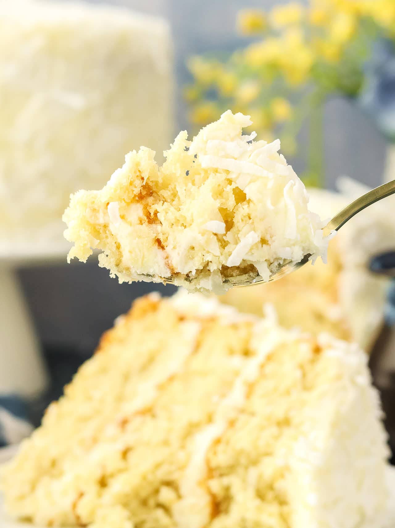 A forkful of Coconut Cake.