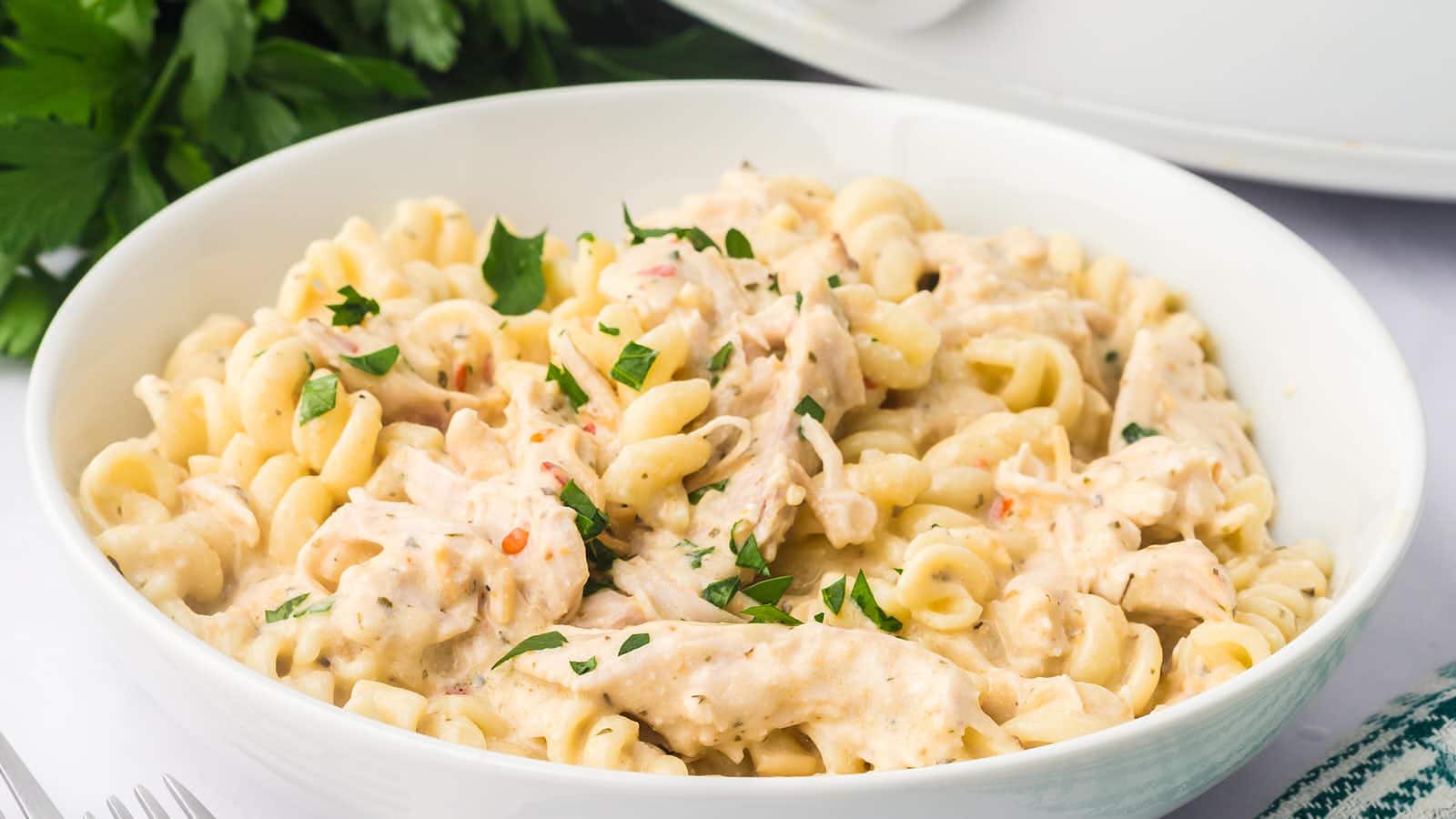 Garlic Parmesan Chicken Pasta recipe by Cheerful Cook.