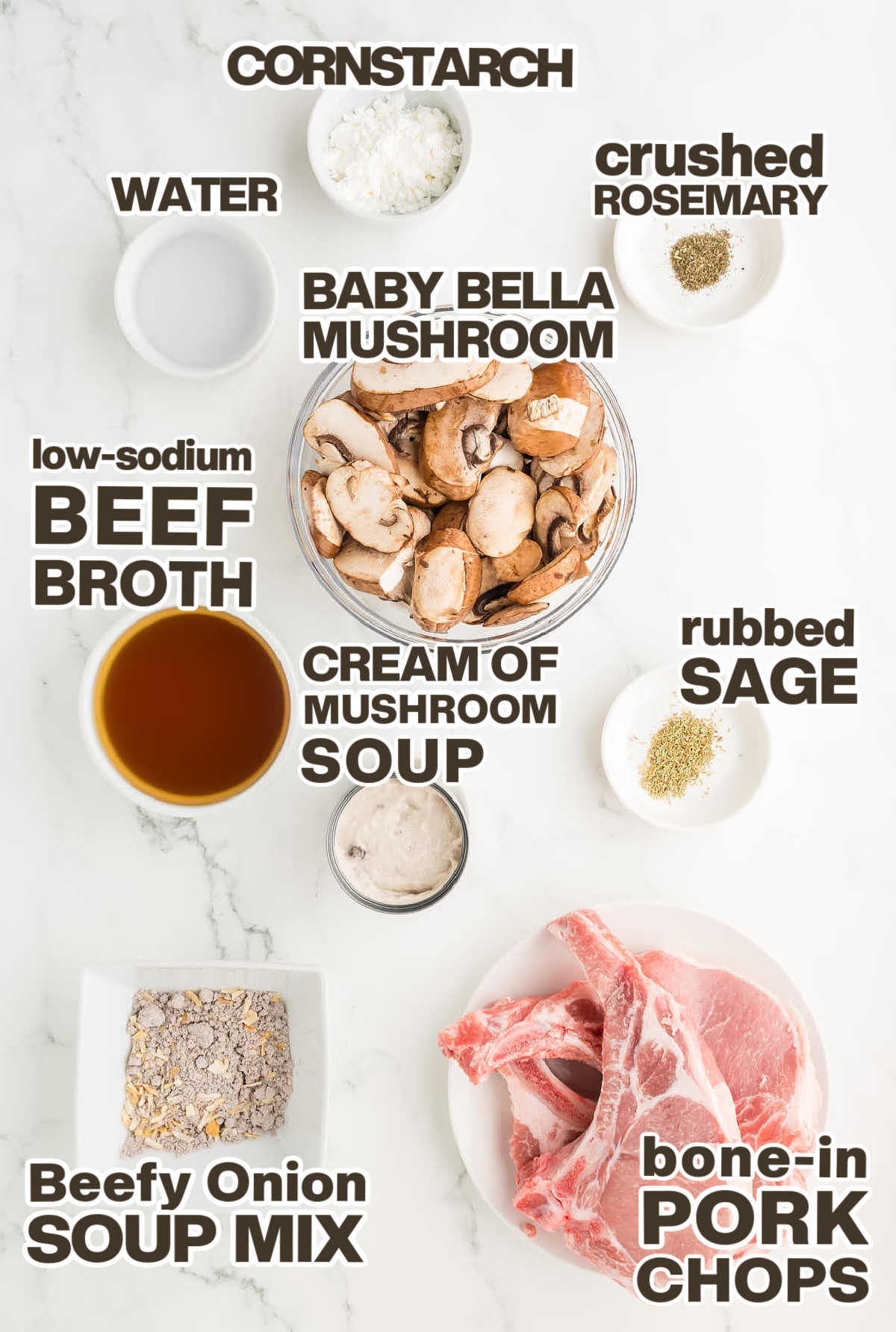 Ingredients needed to make Crock Pot Pork Chops.