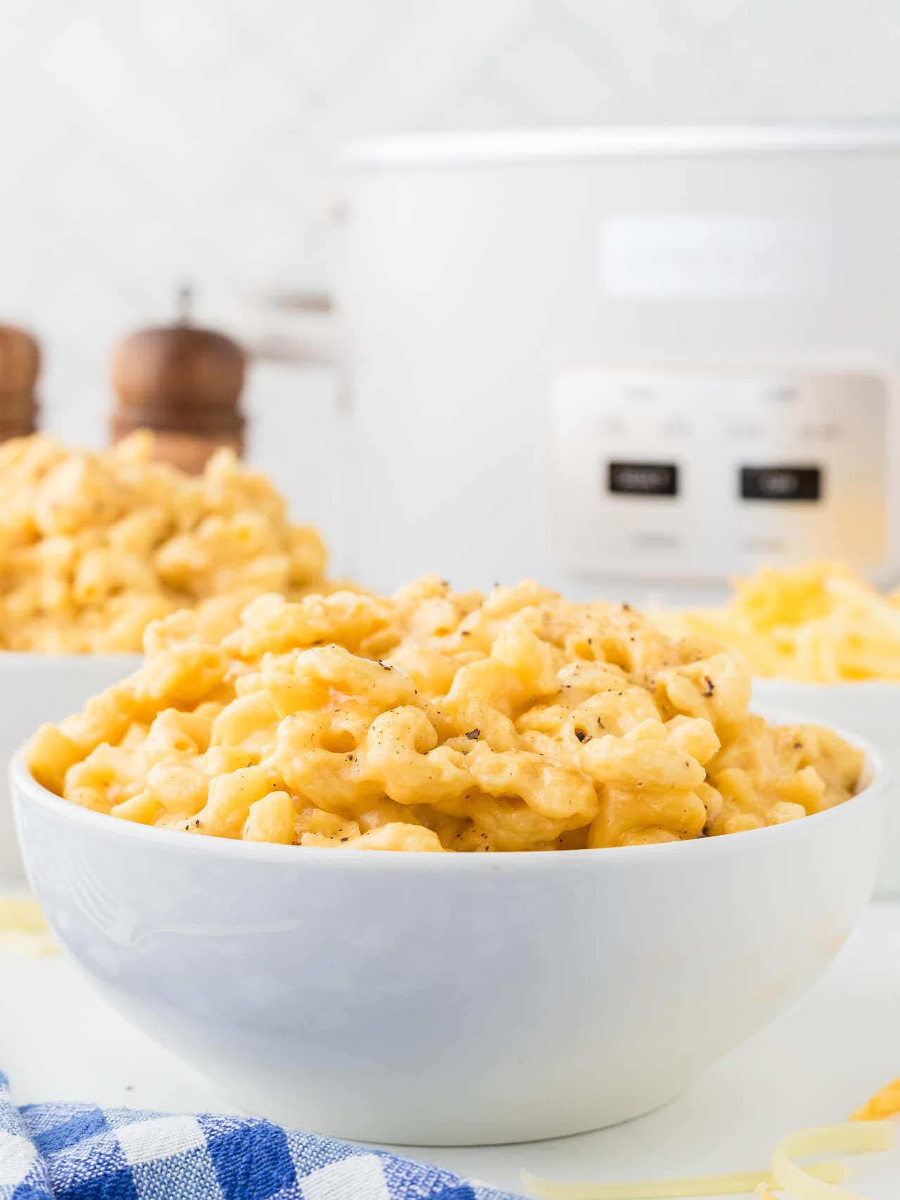 A bowl of Crockpot Mac and Cheese.
