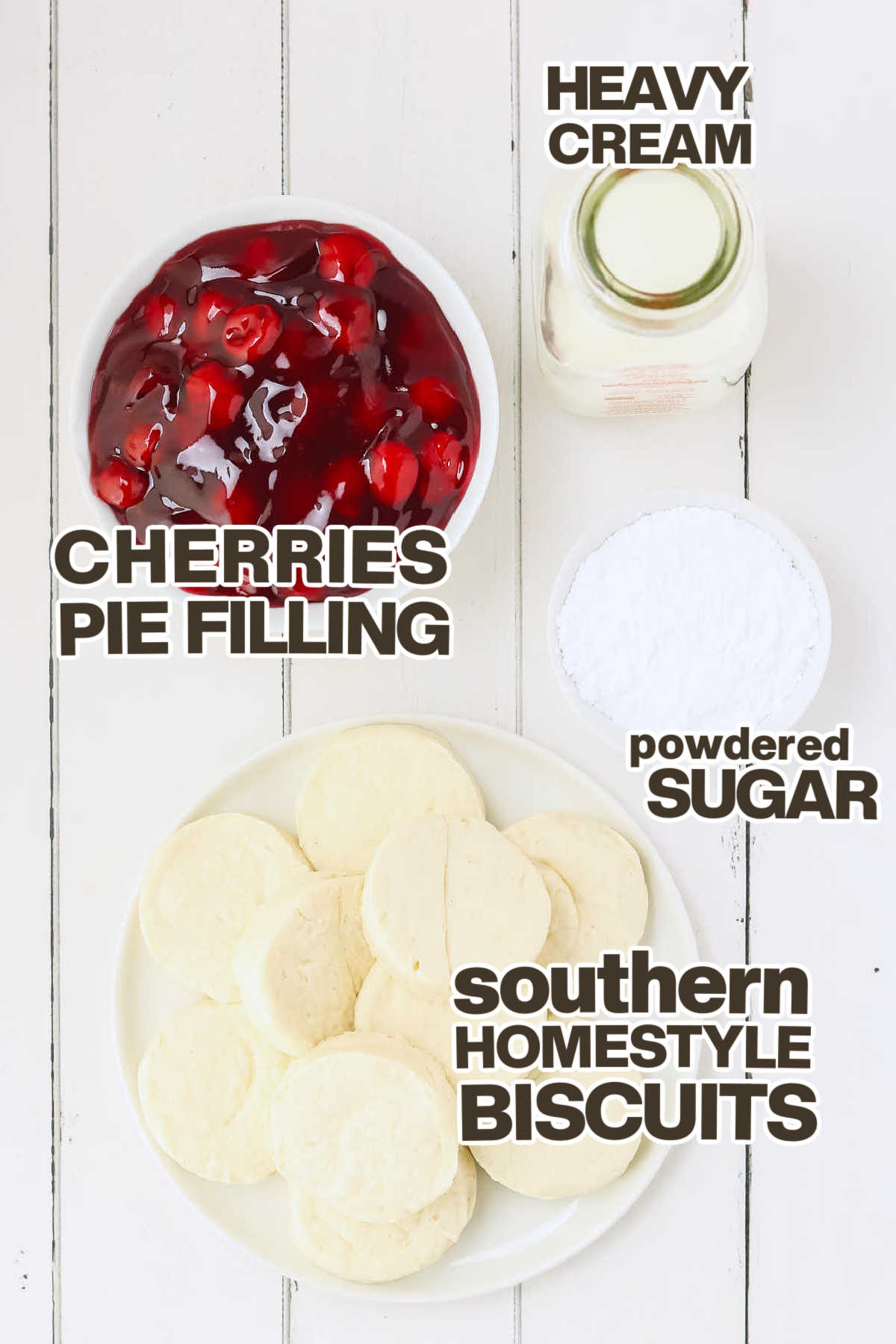 Ingredients needed to make an easy Cherry Cobbler. 