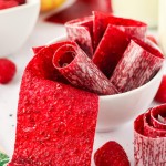 Homemade Fruit Roll Ups in a white bowl.