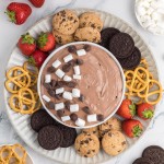 Hot Chocolate Dip topped with chocolate chip and mini marshmallows.