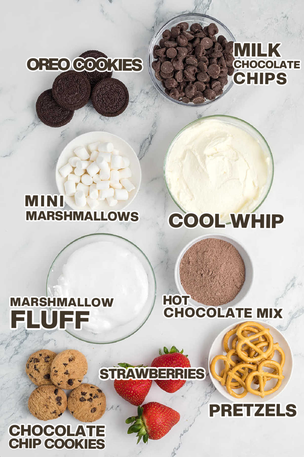 Ingredients needed to make Hot Chocolate Dip.