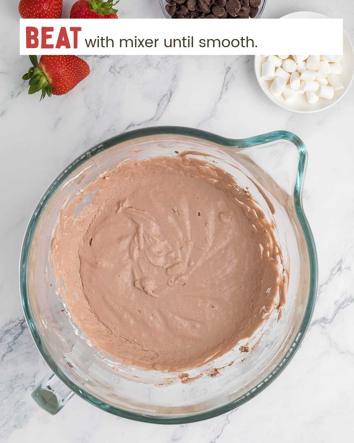 Hot chocolate dip in a mixing bowl.