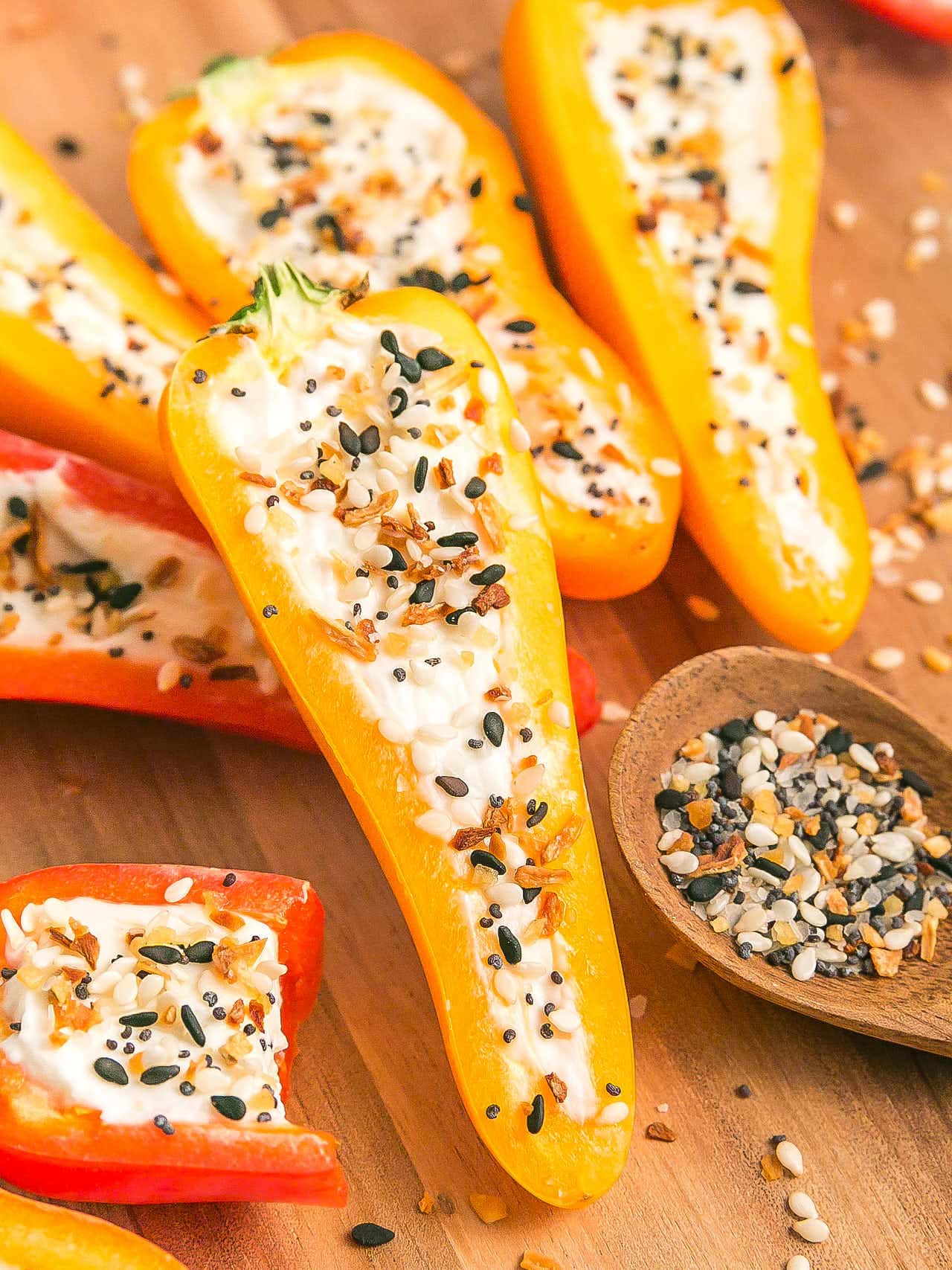 Stuffed Peppers on a wooden board.