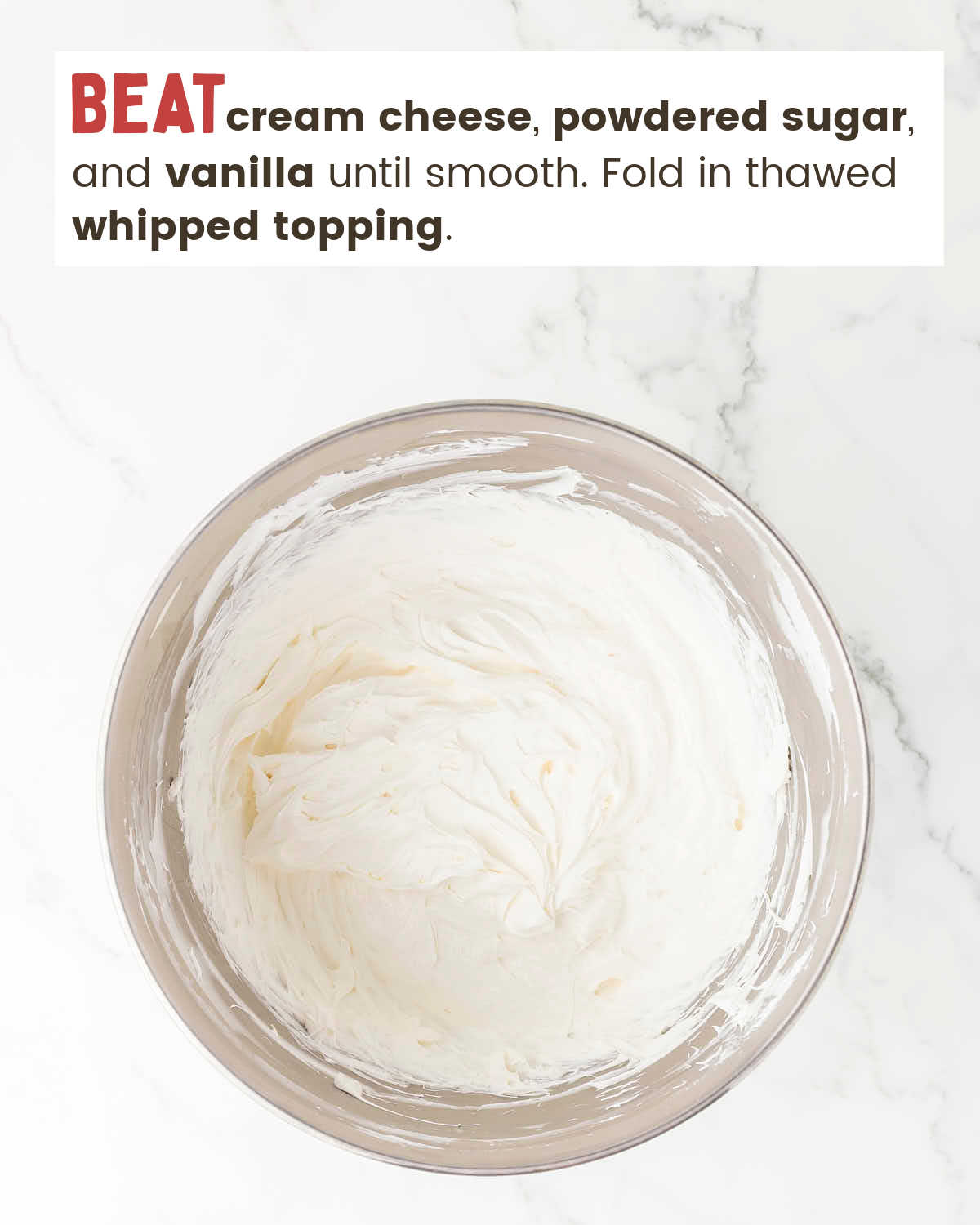 Cream cheese mixture in a mixing bowl.