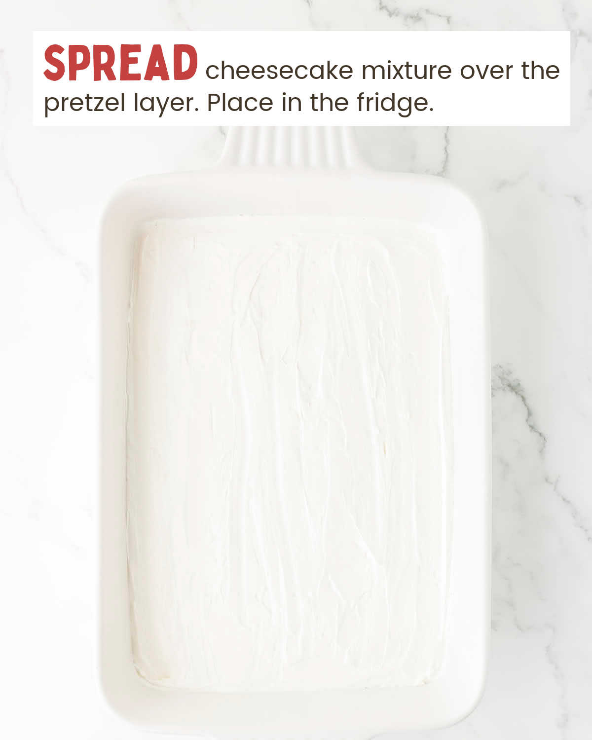 Cream cheese layer in a baking dish.