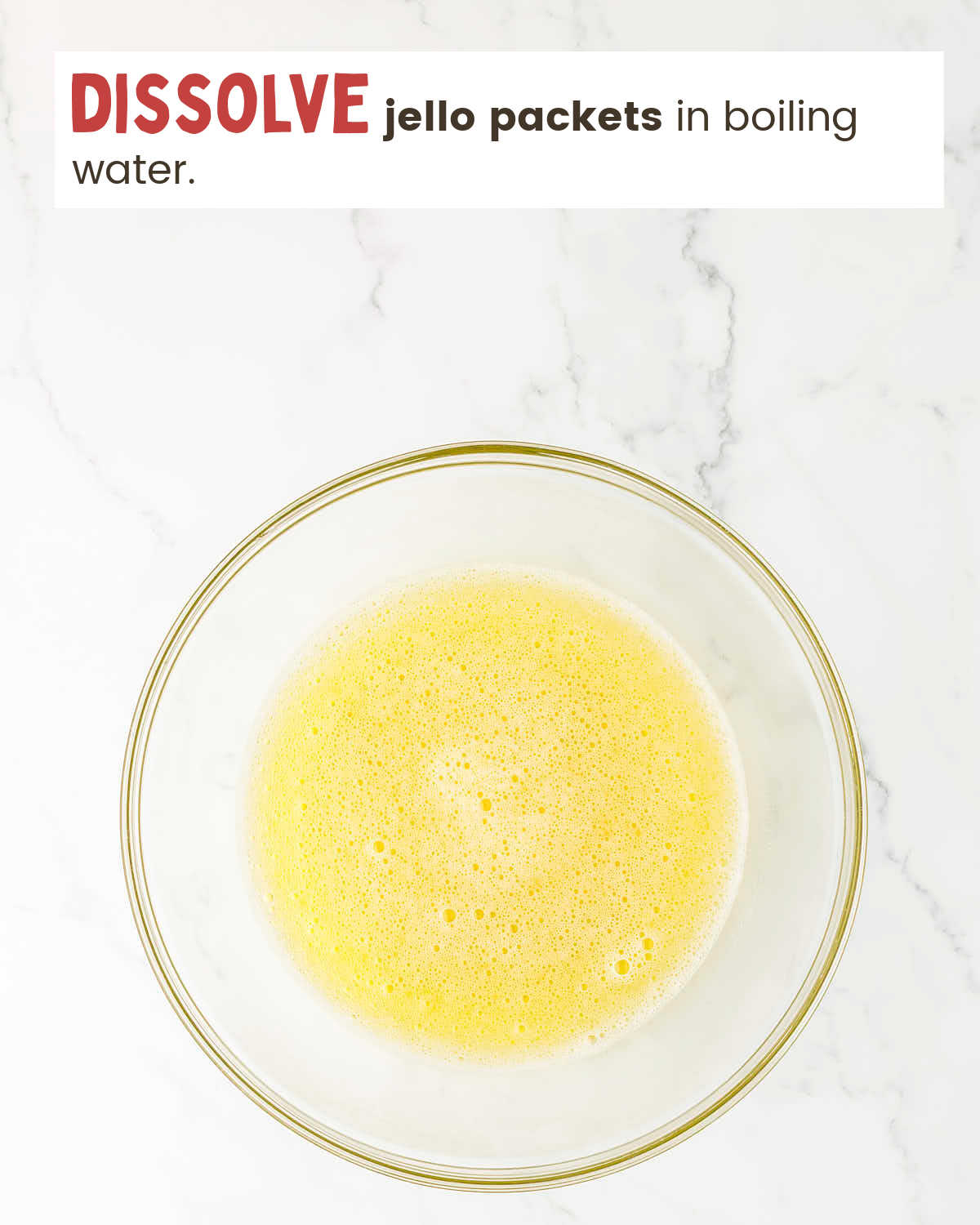 Jello packets dissolved in boiling water.