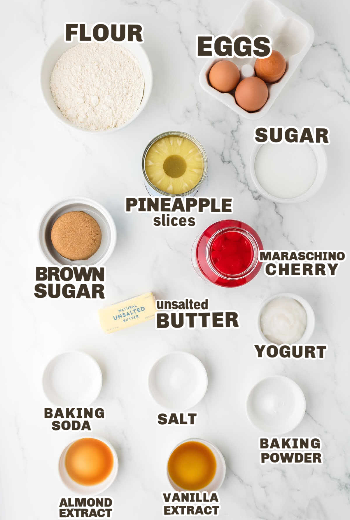 Ingredients need to make an Upside Down Cake.
