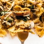 A forkful Spinach Mushroom Pasta.