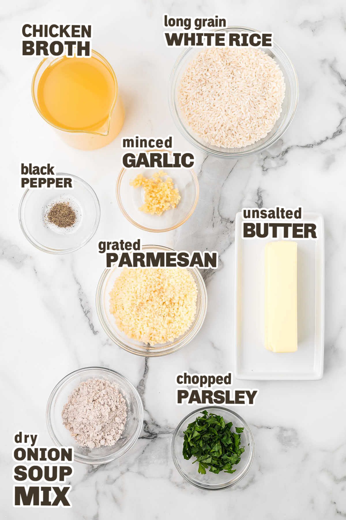 Ingredients needed to make Stick of Butter Rice.