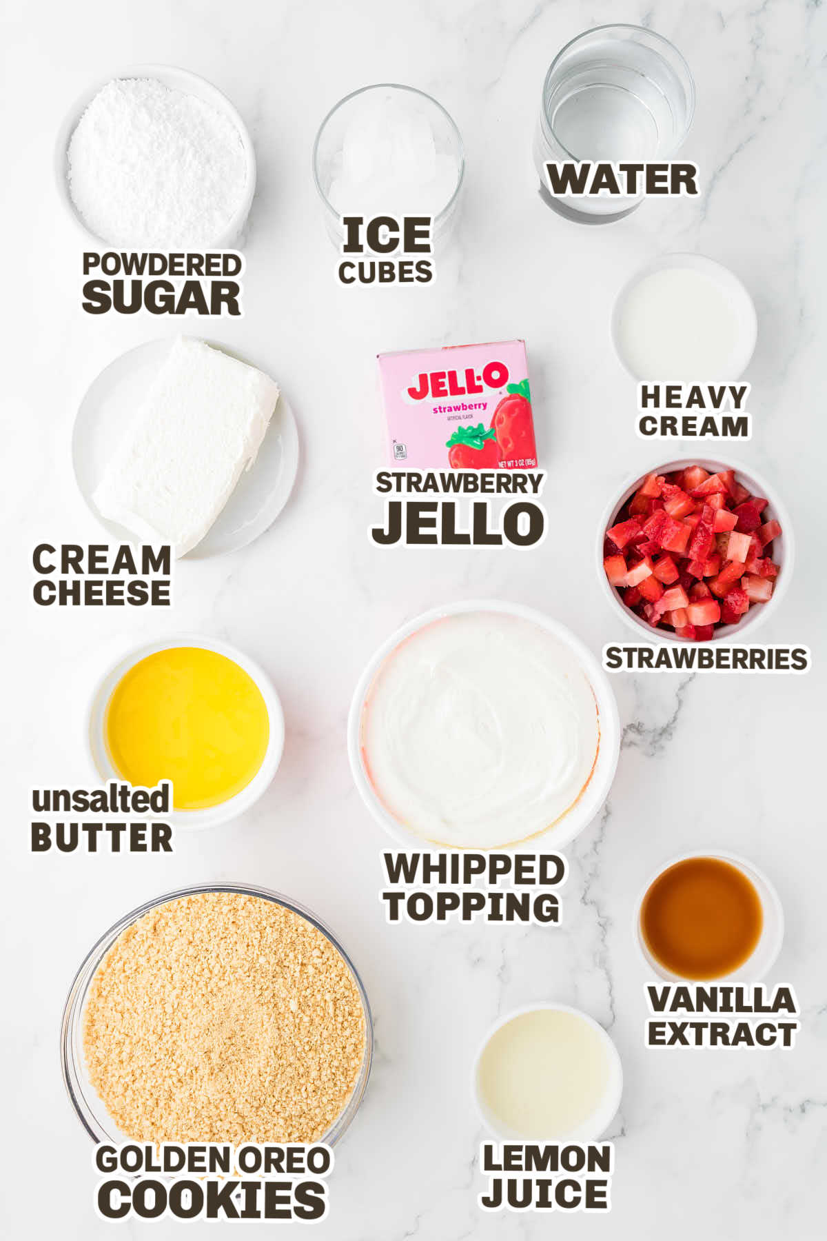 Ingredients needed to make a Strawberry Delight.