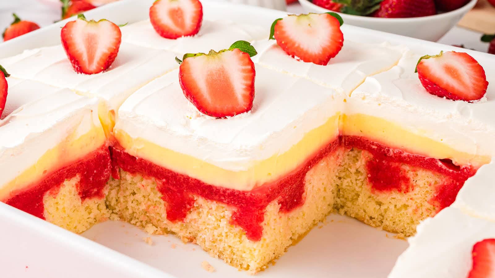 Strawberry Poke Cake recipe by Cheerful Cook.
