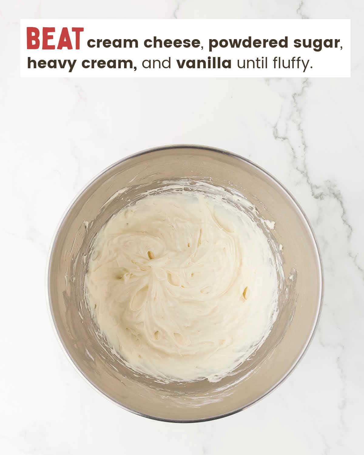 Cream cheese mixture in a mixing bowl.
