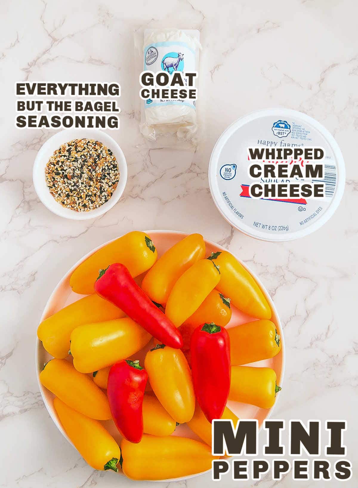 Ingredients needed to make Stuffed Mini Peppers. 