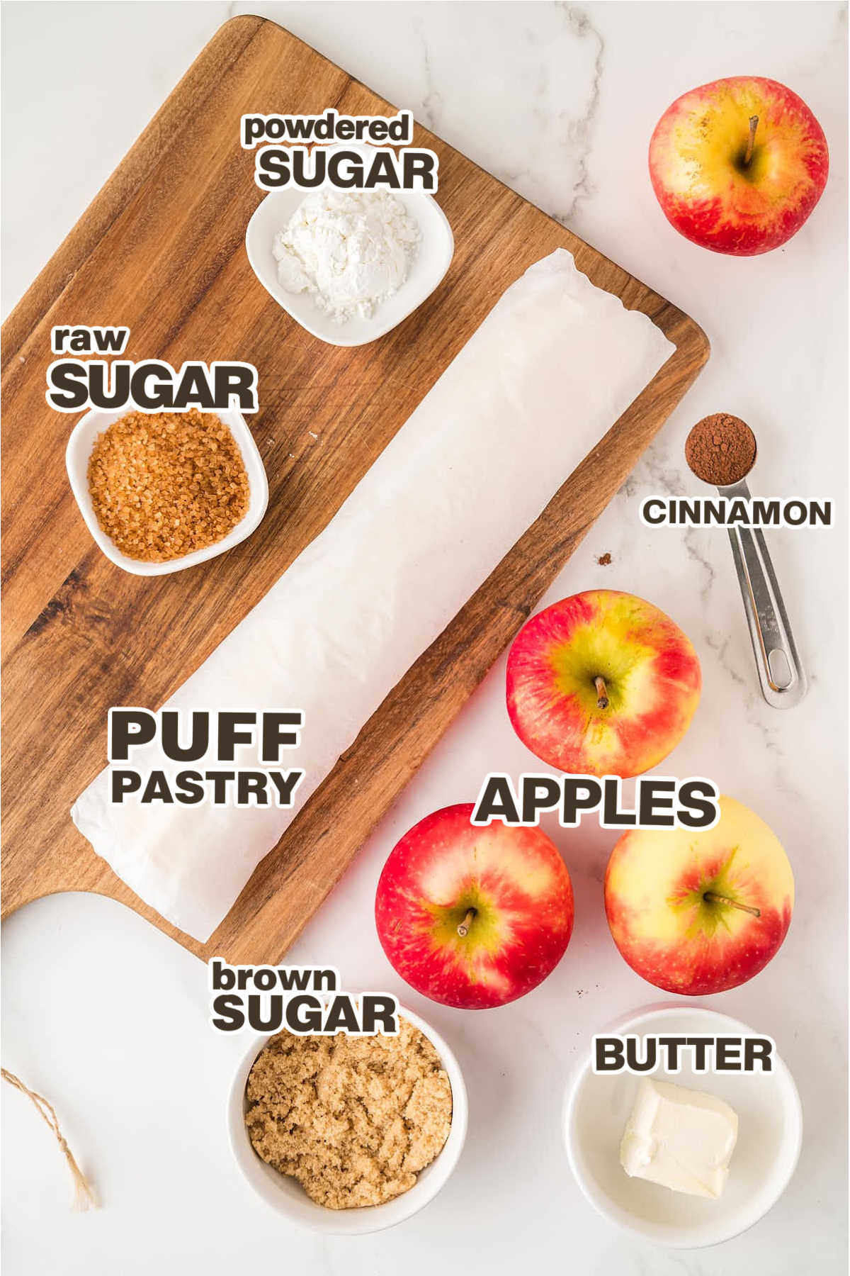 Ingredients needed to make Apple Turnovers.