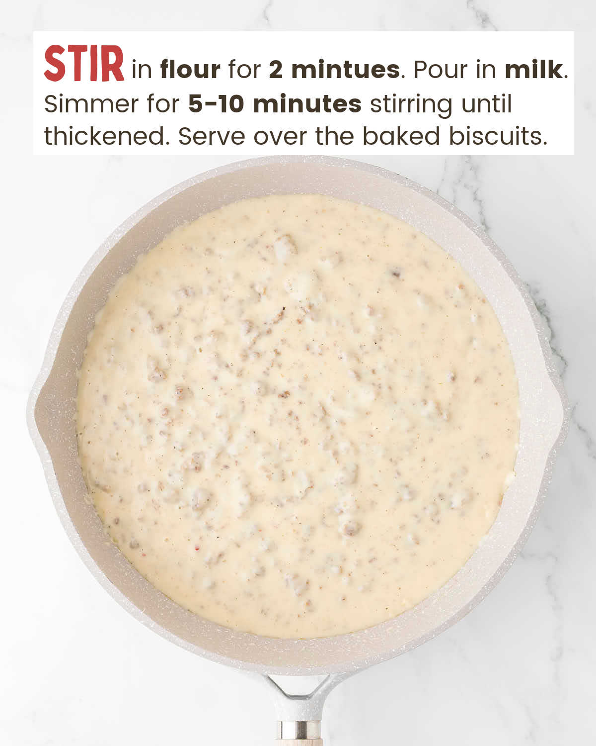 Sausage gravy in a skillet.