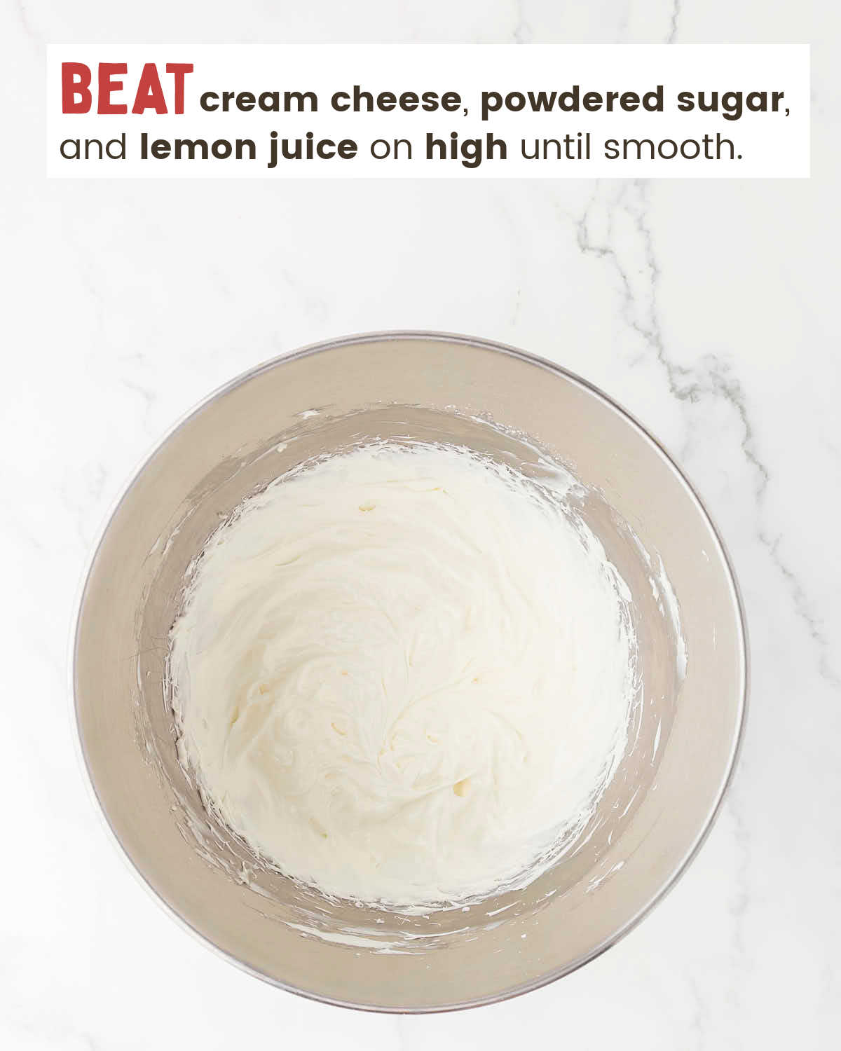 Cream cheese mixture in a mixing bowl.