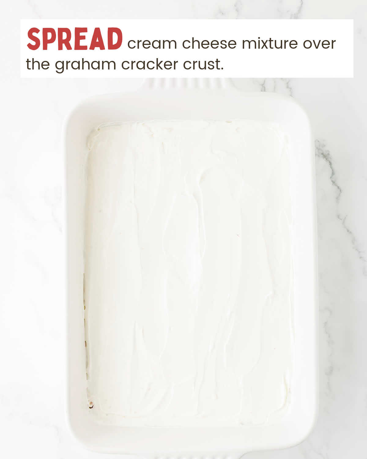 Cream cheese layer in a baking dish.