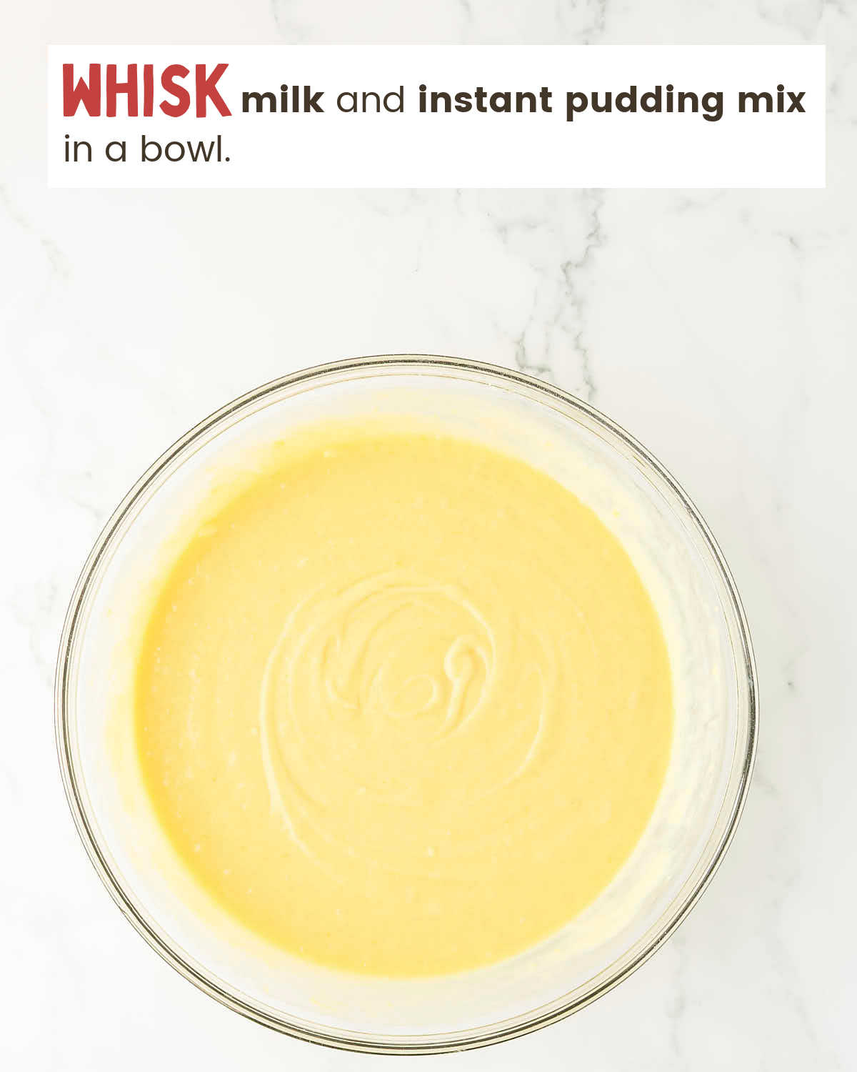 Pudding mixture in a mixing bowl.