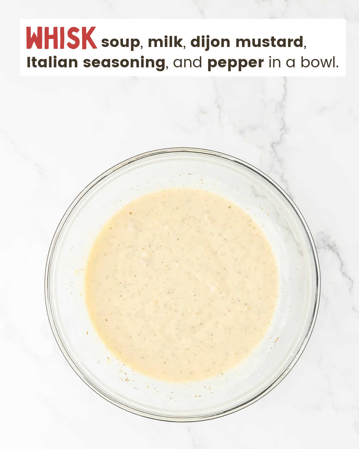 Soup mixed with seasonings in a bowl. 