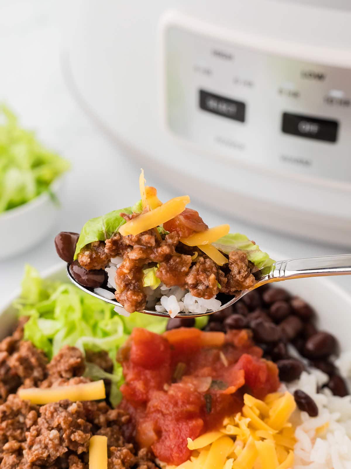 Slow Cooker Taco Meat served as a taco bowl. 
