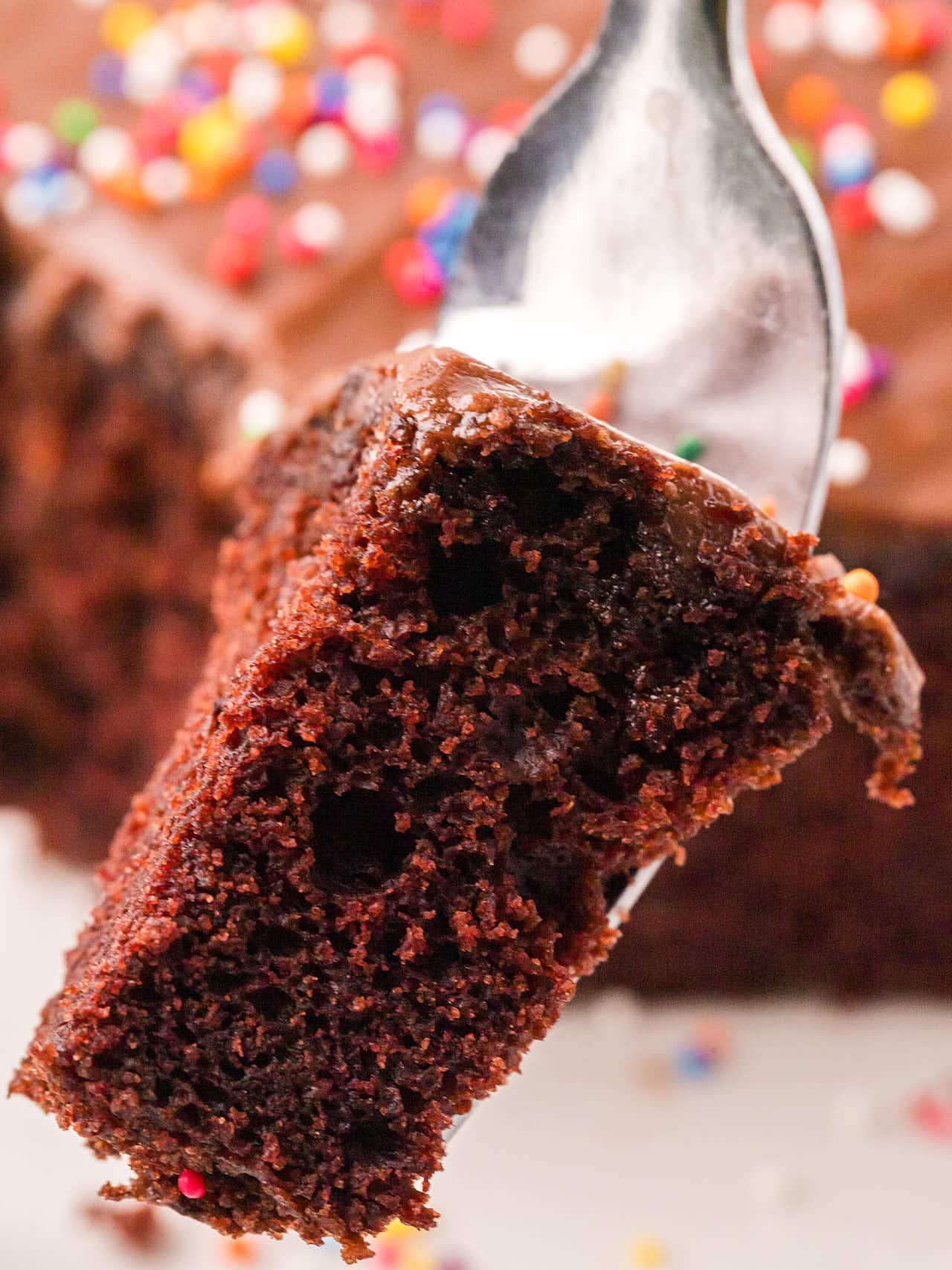 A forkful of Depression Cake.