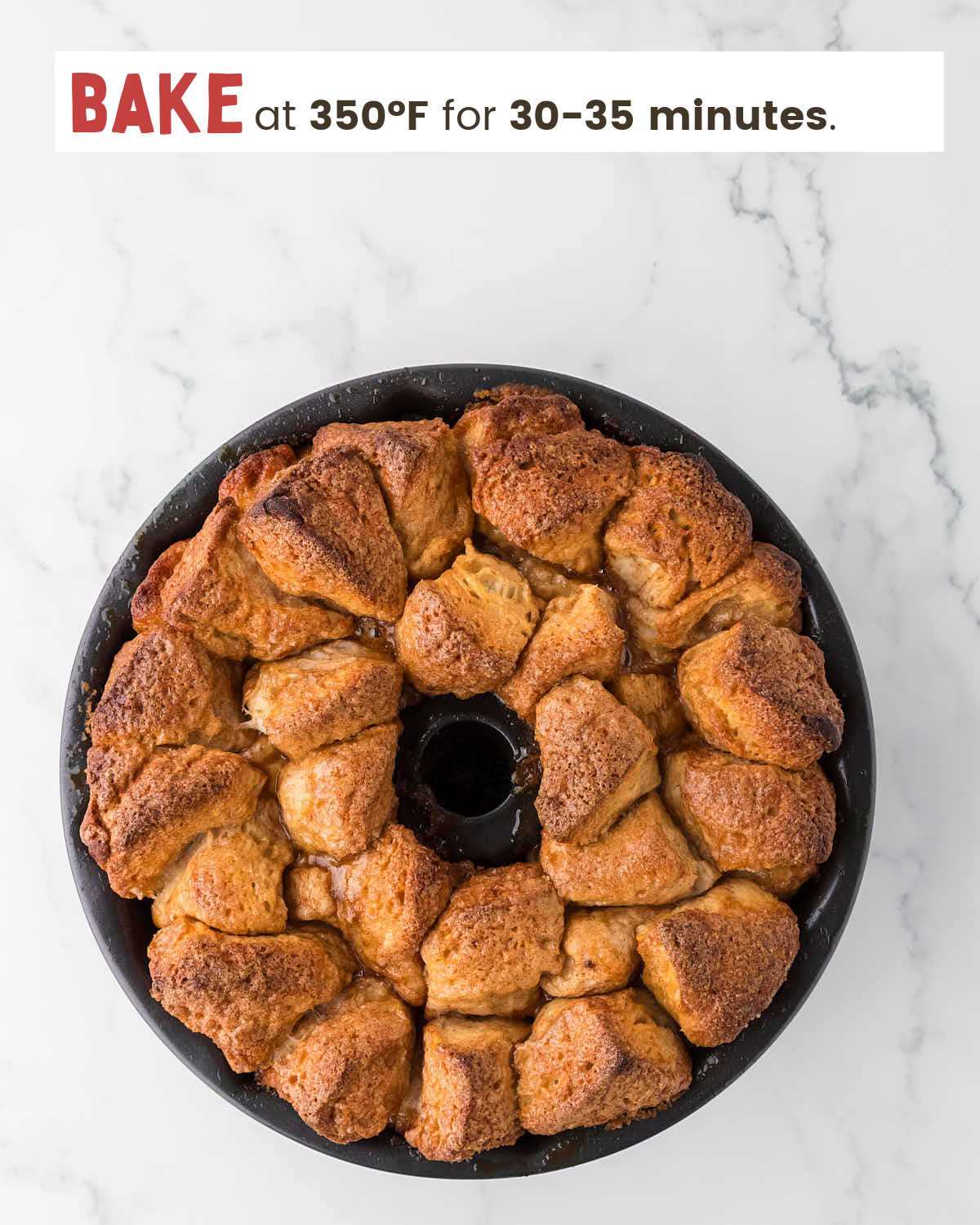 Baked monkey bread in a Bundt pan.