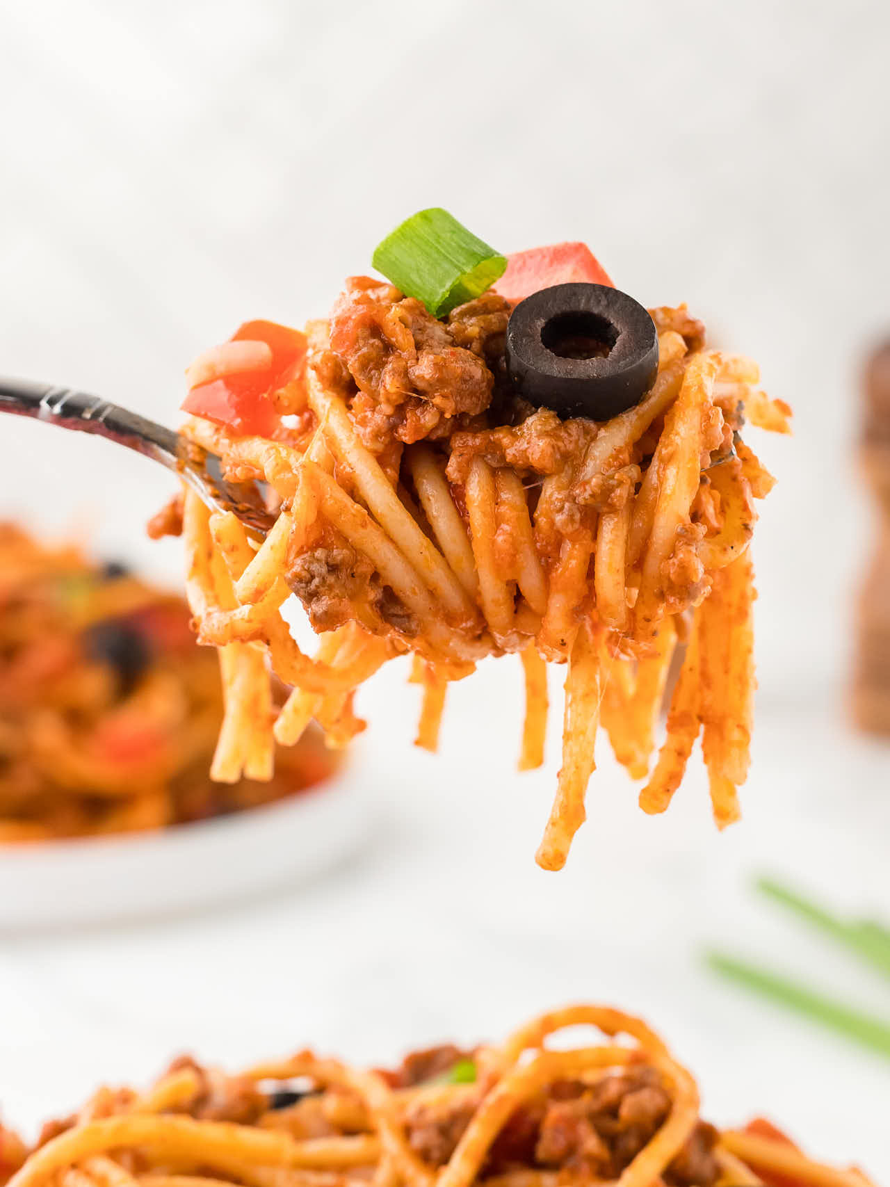 A forkful of Taco Spaghetti.