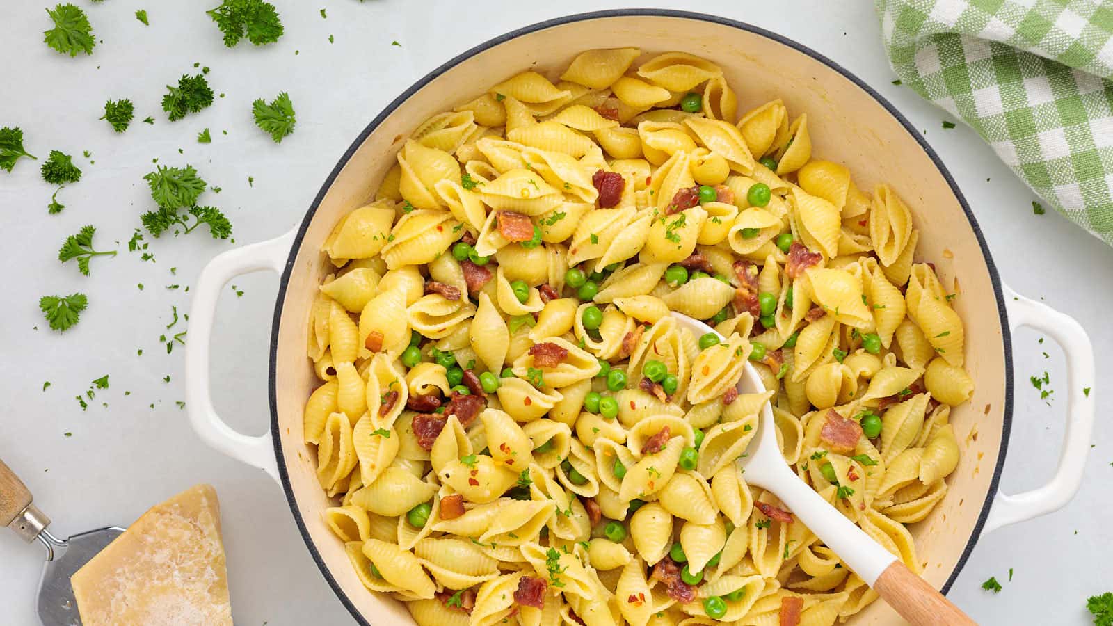 Bacon Pasta with Peas recipe by Cheerful Cook.