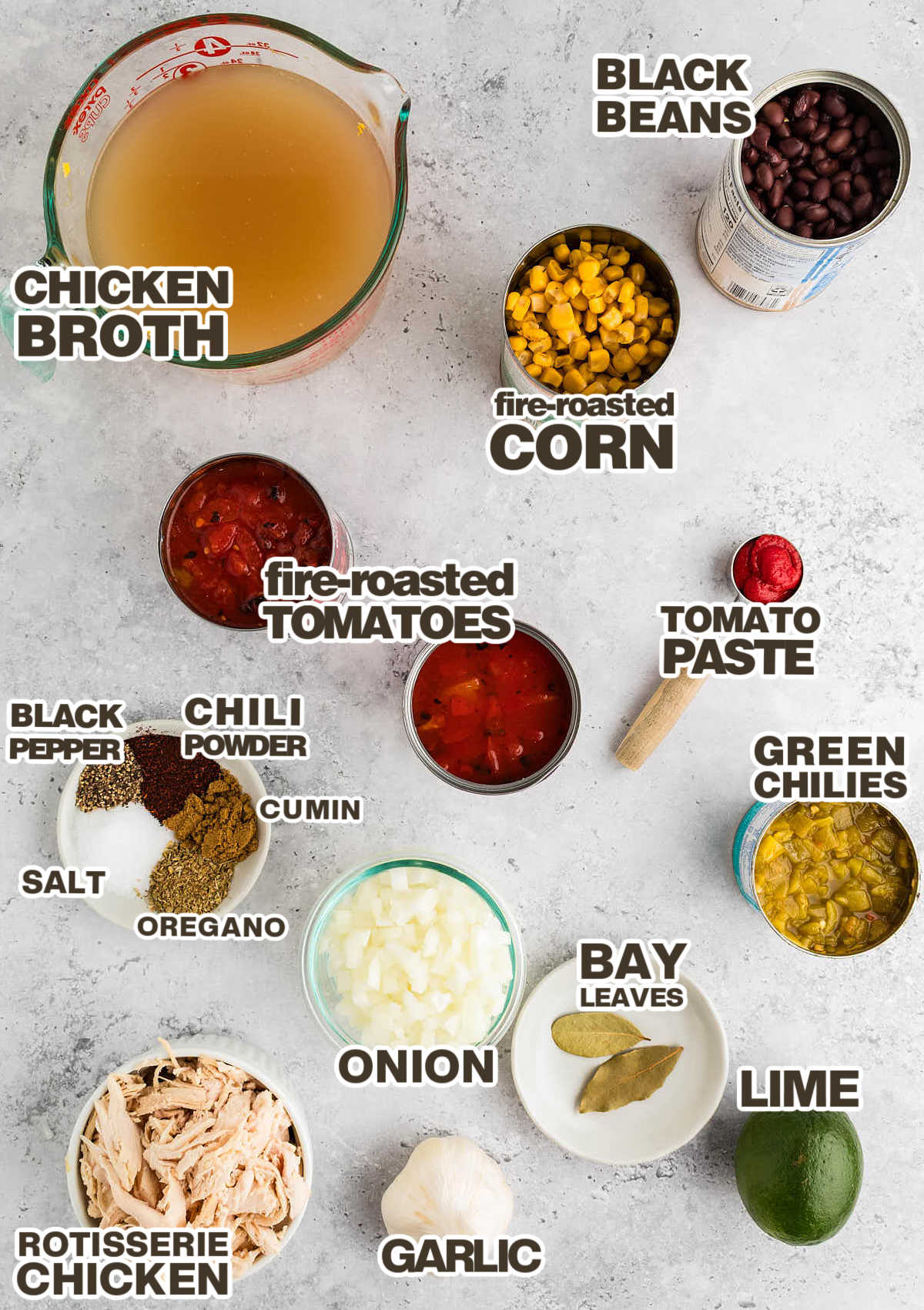 Ingredients needed to make a Chicken Tortilla Soup in the slow cooker.