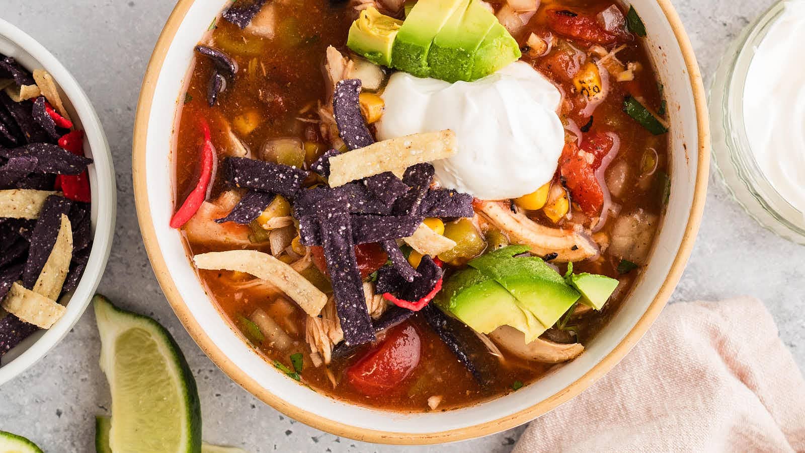 Crockpot Chicken Tortilla Soup recipe by Cheerful Cook.