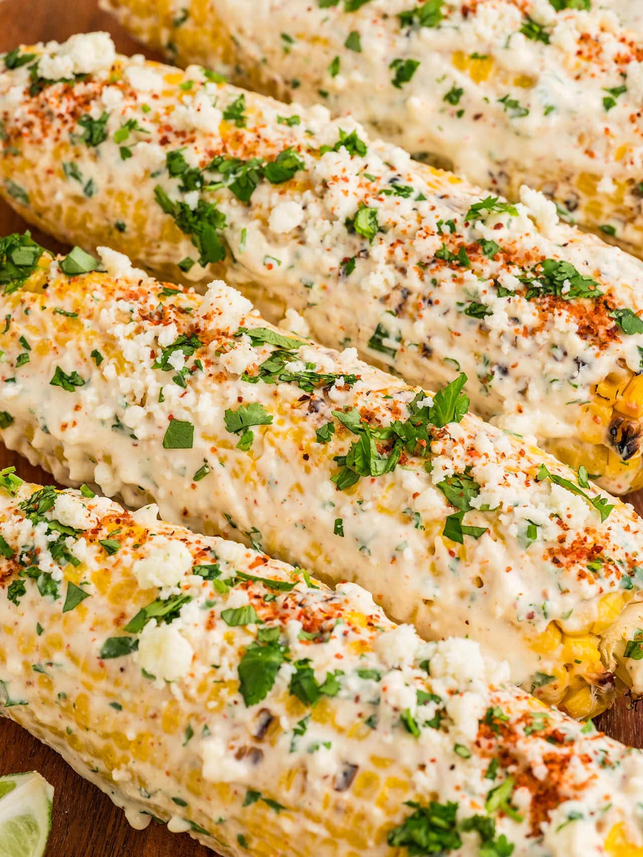 Closeup of Elote (Mexican Street Corn). 