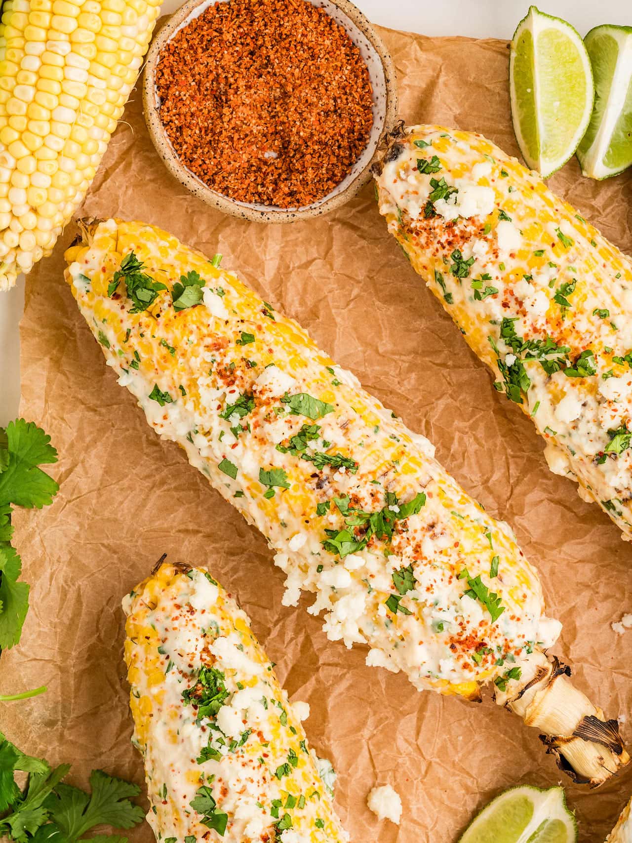 Delicious grilled and baked Elote (Mexican Street Corn).