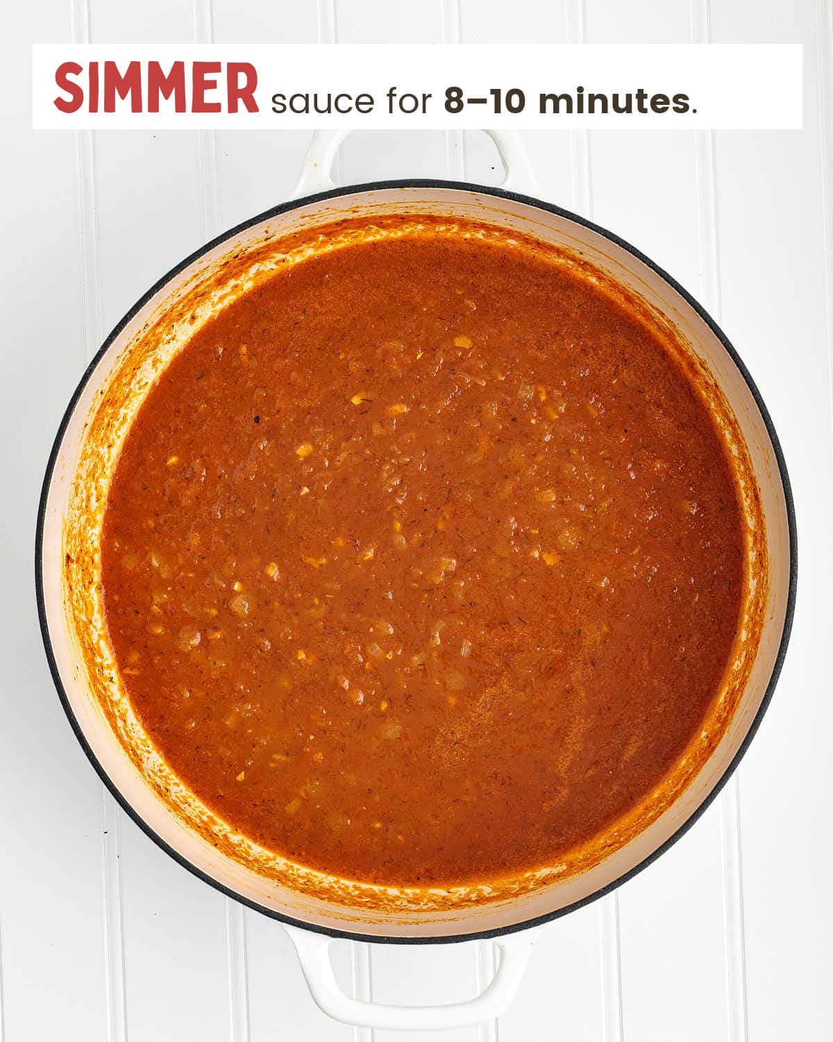 Red sauce in a skillet.