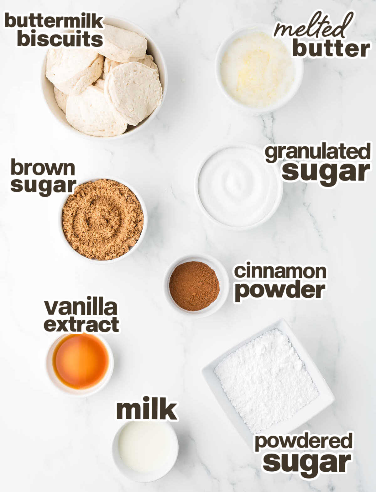 Ingredients needed to make a Monkey Bread.