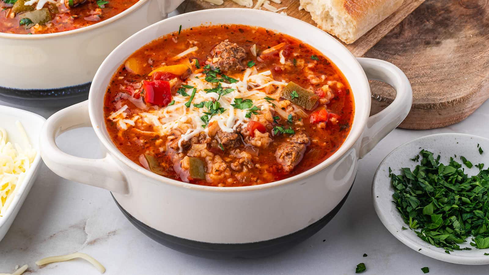 Stuffed Pepper Soup recipe by Cheerful Cook.