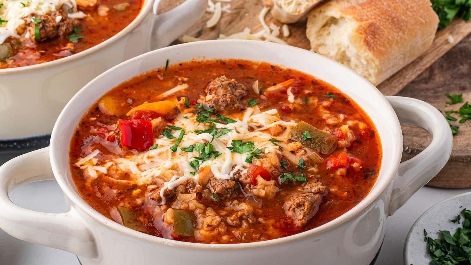 Stuffed Pepper Soup recipe by Cheerful Cook.