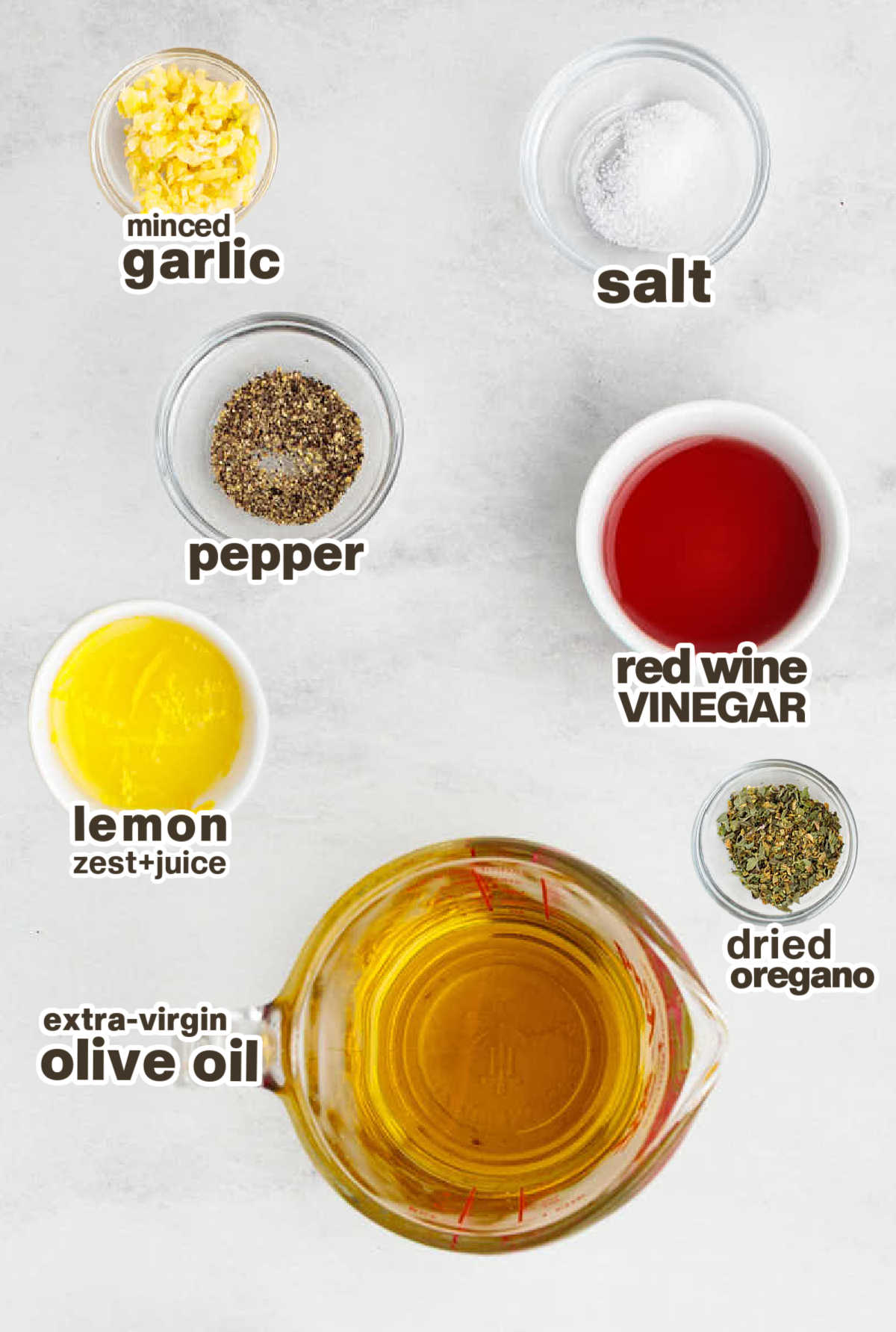 Ingredients needed to make Veggie Kabob marinade.